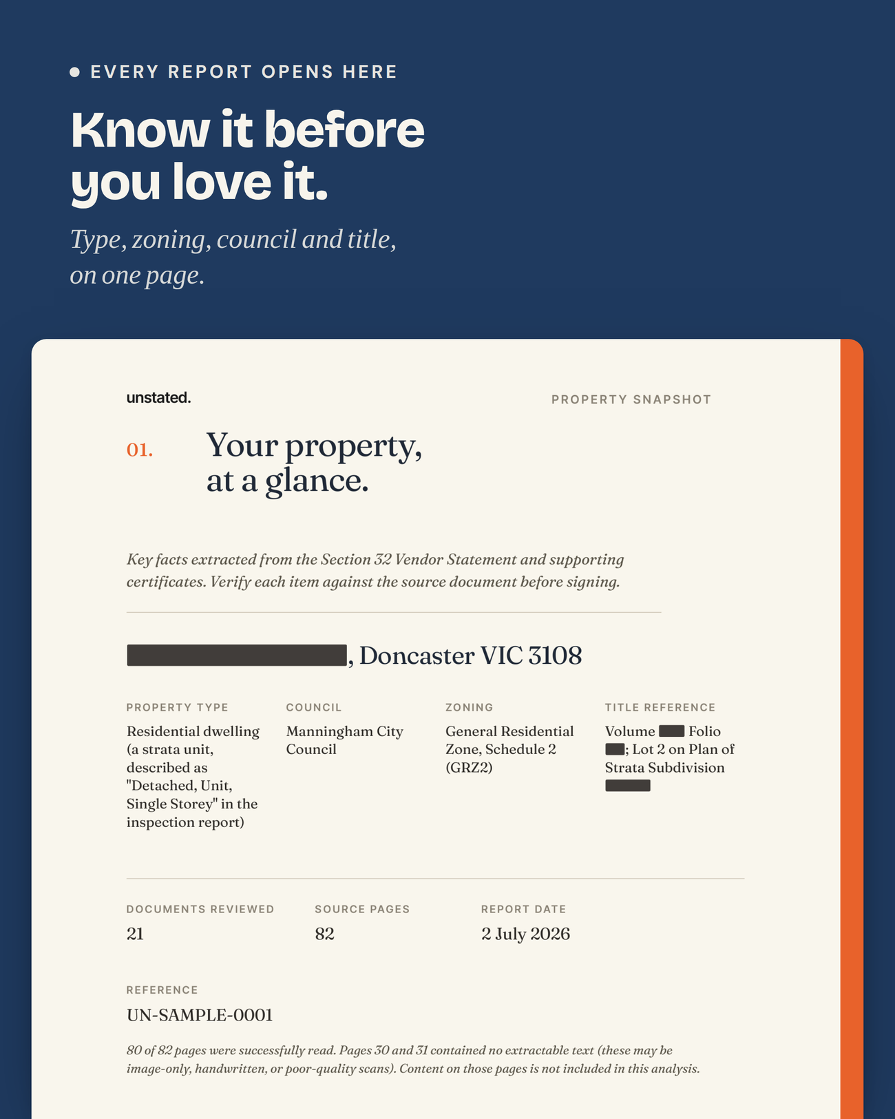 Property snapshot: type, zoning, council and title on one page