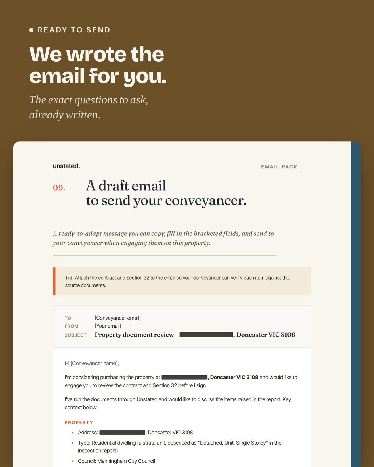 Email pack: a draft email to send your conveyancer